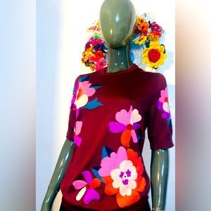 NWT Authentic Dolce & Gabbana Purple (Burgundy Plum) shirt with vibrant flowers